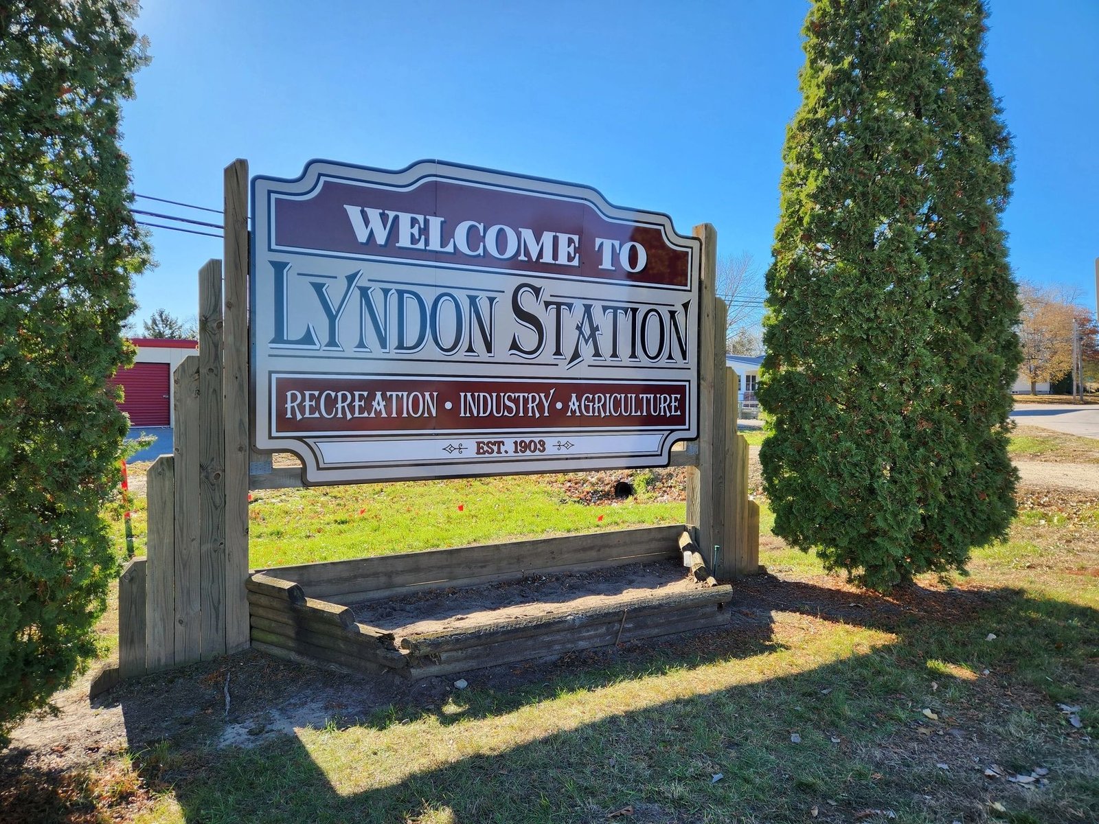 Welcome to Lyndon Station village entrance sign — Recreation, Industry, Agriculture, est. 1903